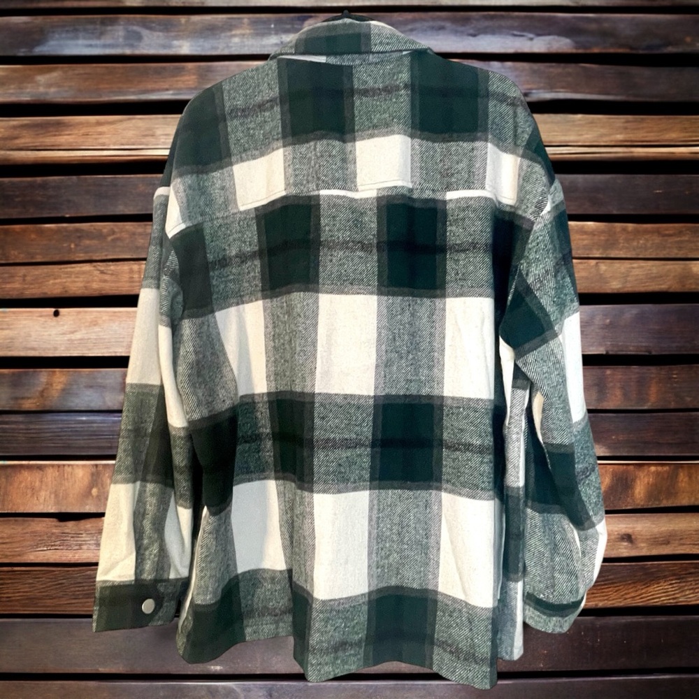 Simplee Sweet green and white plaid flannel button up - Picture 4 of 5